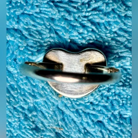 Estate Vintage Native American Heart Mosaic Silver Ring -Turquoise & Coral - Picture 2 of 3